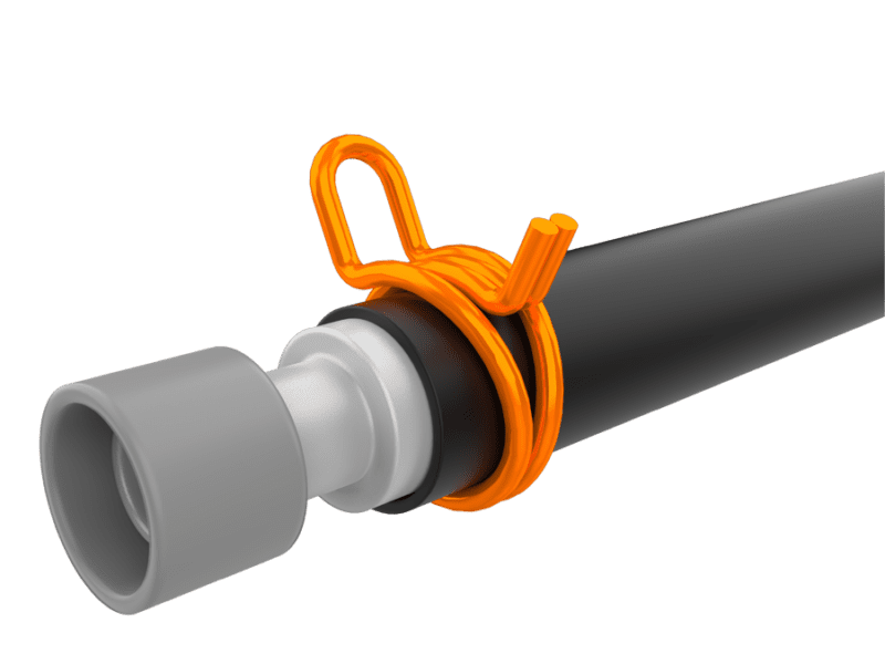 Rendered image showing a hose clamp securing an airline hose to a pneumatic fitting.