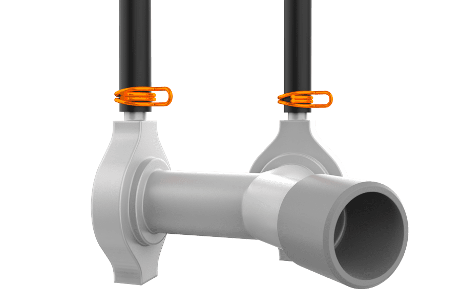 Rendered image of a hose clamp fastening a flexible appliance connector hose to its inlet port.