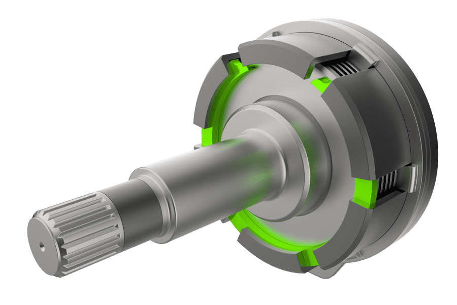 Rendered image of a snap ring retaining a clutch hub or component on a shaft.