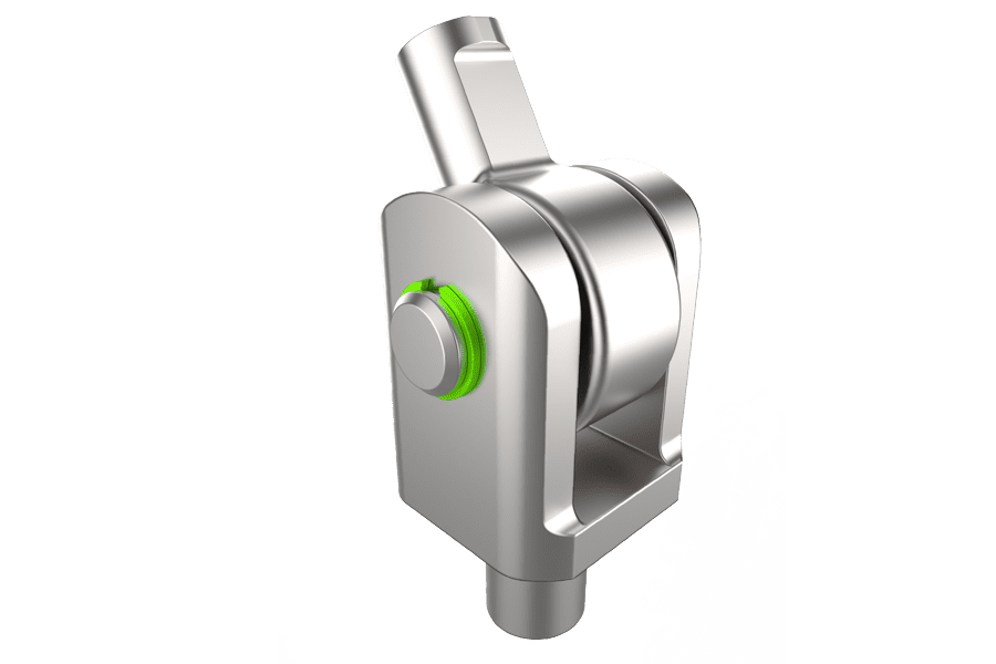 Rendered image showing a snap ring securing a clevis pin within a clevis joint.
