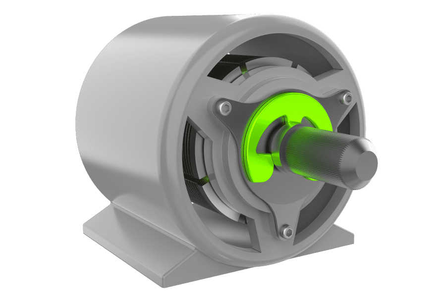 Rendered image of an E-ring retaining an internal shaft or bearing within an electric motor.