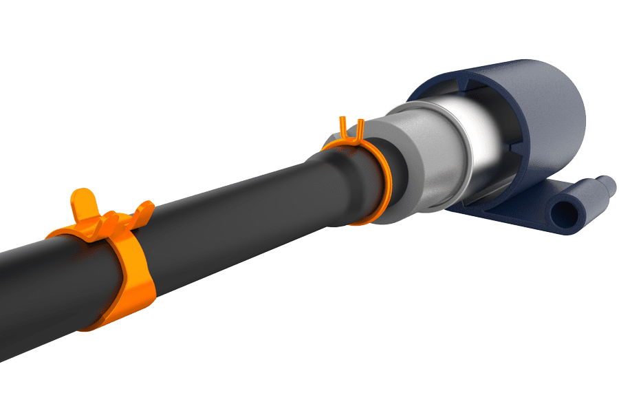 Rendered image of a hose clamp securing a fuel line to a fuel pump outlet.