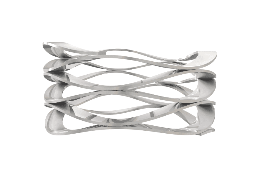 Rendered illustration of a multi-turn wave spring, demonstrating its intricate design featuring multiple coils, which provide increased deflection and load-bearing capacity for various mechanical applications