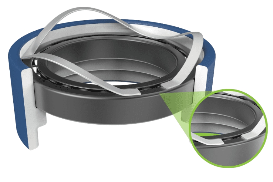 An illustration of a single-turn wave spring with Rotor Clip's patented flat-end design, featuring flattened spring ends that eliminate sharp corners. This configuration provides smoother contact with mating surfaces, helping reduce surface wear in preload applications and other industrial assemblies.