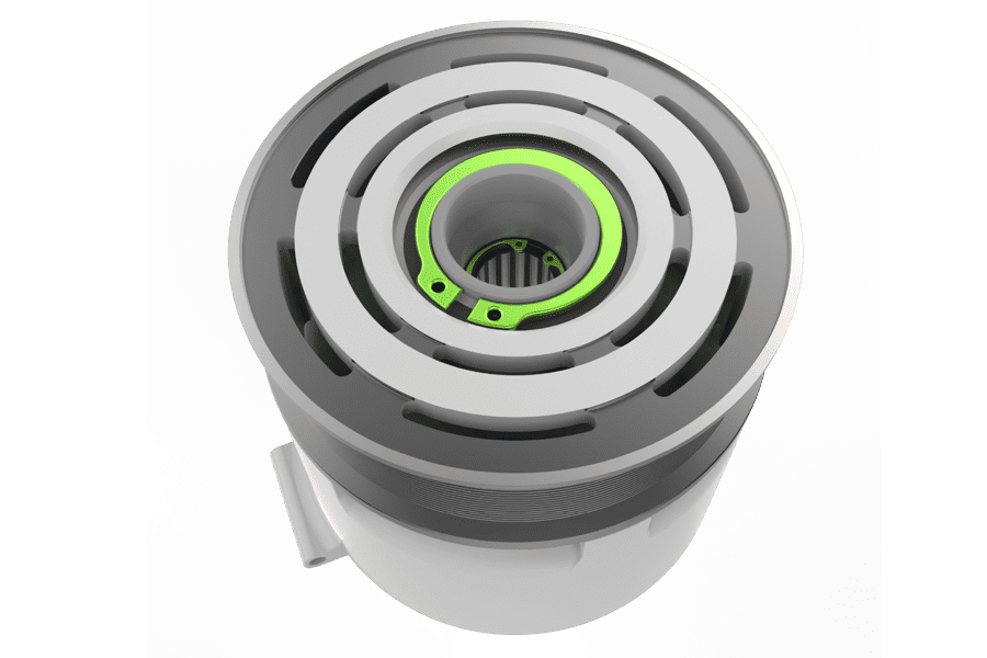 External circlip retaining a pulley on a rotating shaft