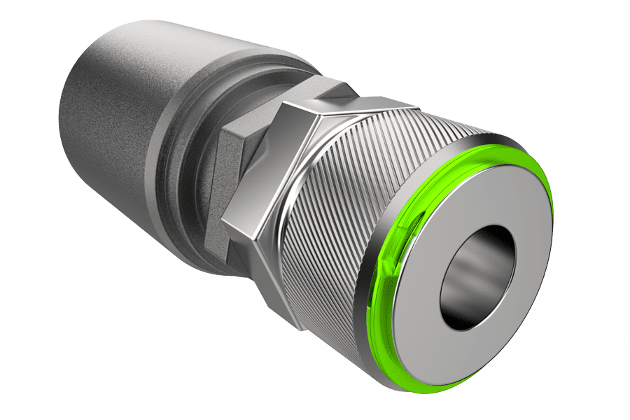 Rendered image showing a spiral retaining ring securing internal components in a quick-connect fitting.