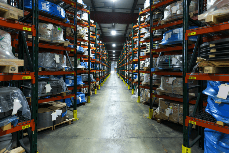 shelves stacked with raw material