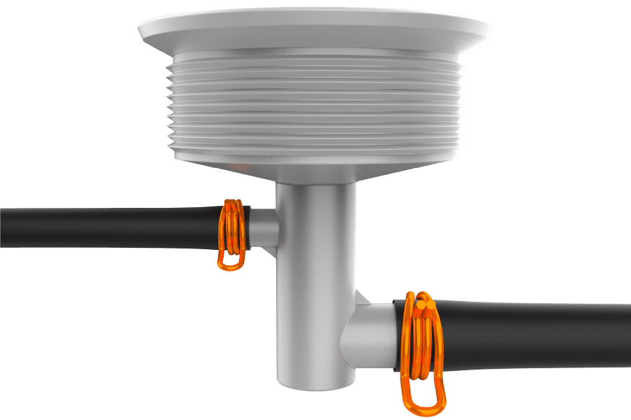 Rendered image of a hose clamp securing flexible tubing within a hot tub or spa water circulation system.