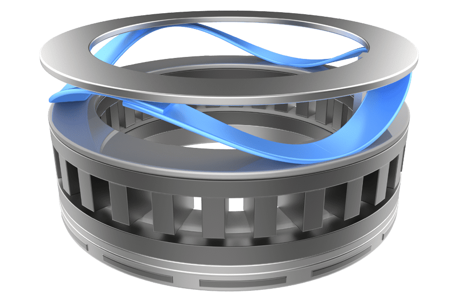 Single-turn wave spring controlling compression in a compact ultrasonic motor.