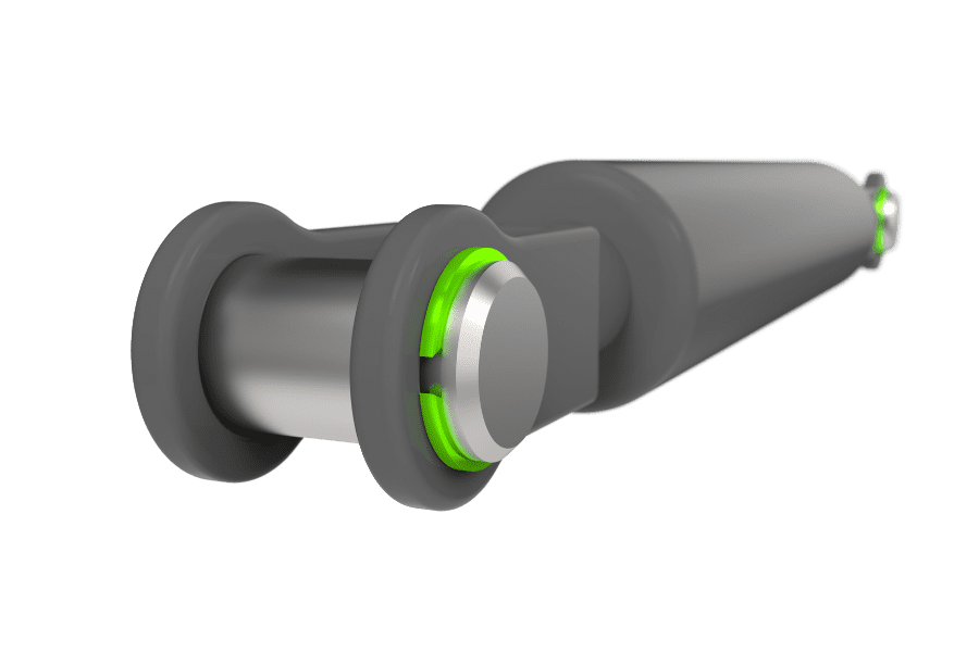 Snap ring retaining components inside a hydraulic cylinder assembly.