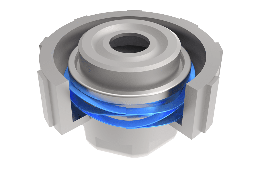 3d render of a multi-turn wave spring in a fluid fuel cartridge application